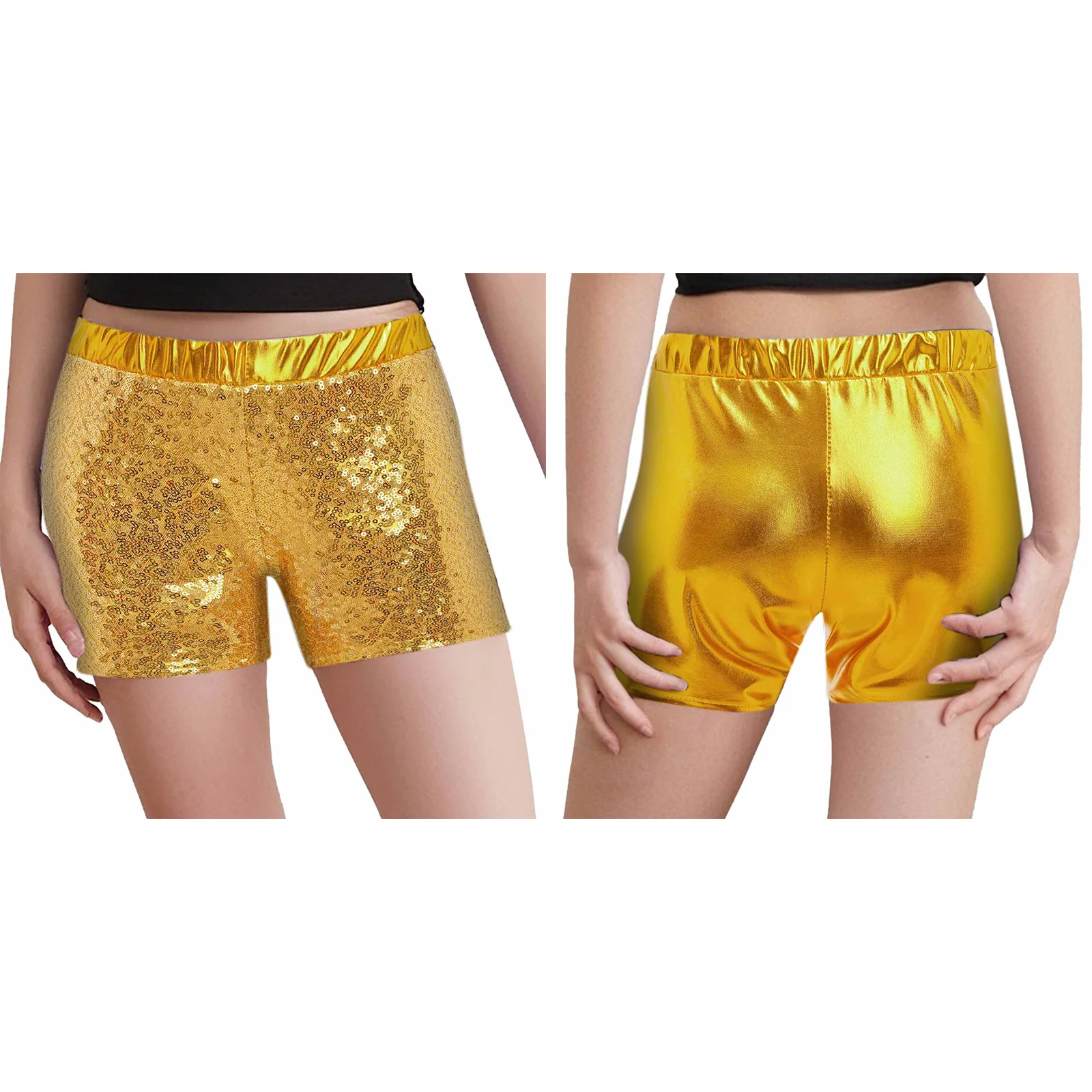 3-8Y Kids Girls Jazz Dance Performance Costume Elastic Waistband Fish Scale Sparkling Sequin Metallic Shorts for Birthday Party