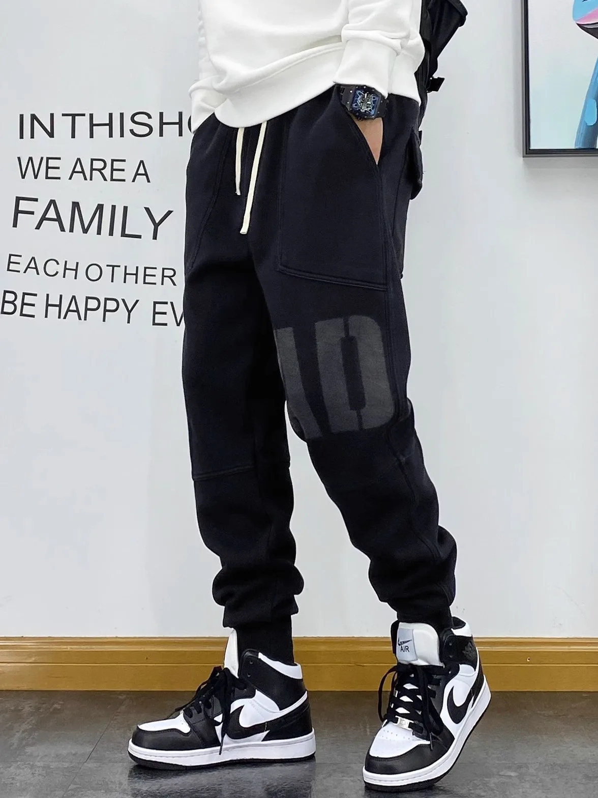 

Мужские повседневные брюки свободного кроя в американском стиле с надписями, с высокой талией, длинные, для весны, осени и зимы, удобные, в стиле Харадзюку