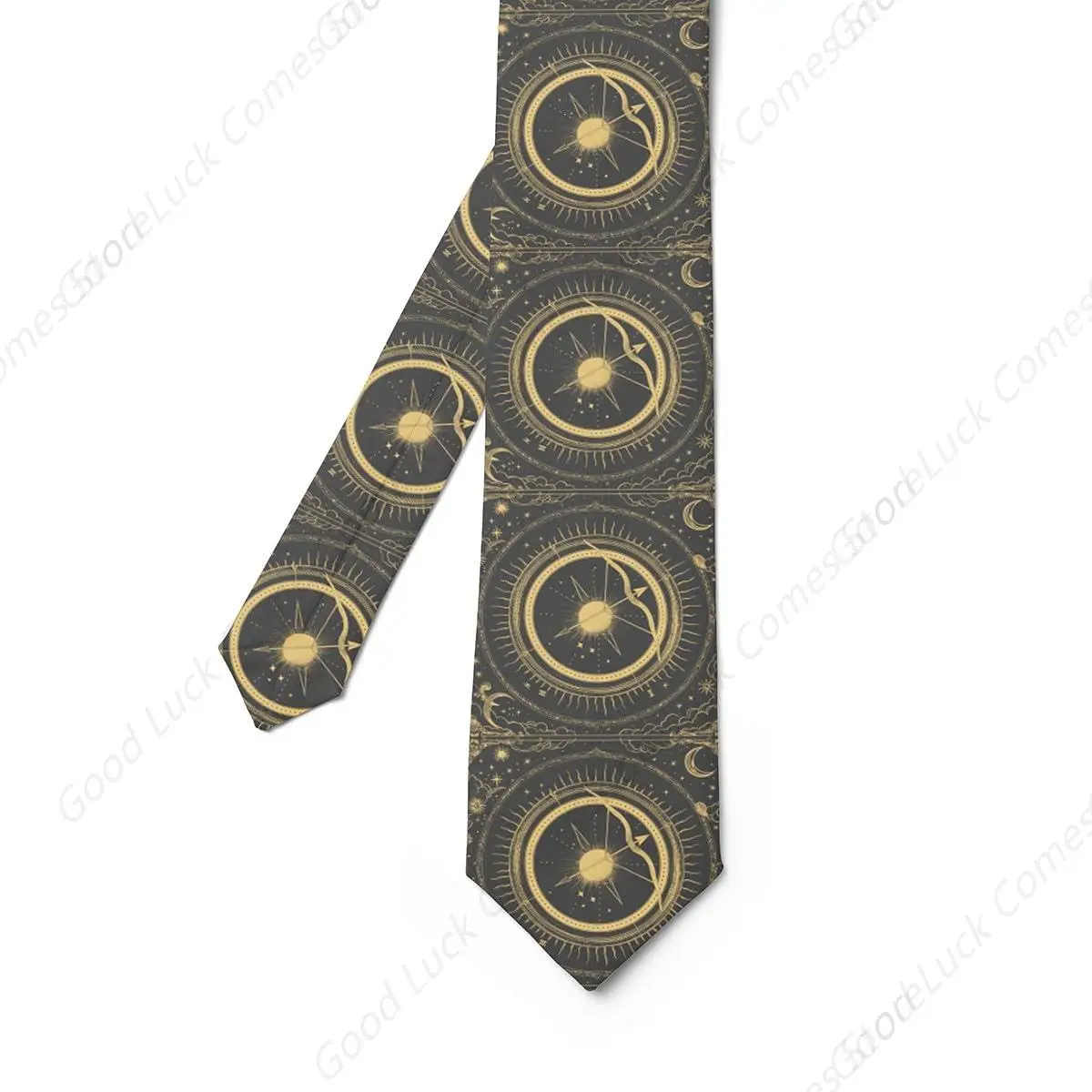 Sun Moon Mens Tie,Zodiac Astrology Men'S Ties,Sagittarius Neckties For Men,Black Gold Ties For Men,Exotic Style Tie For Business