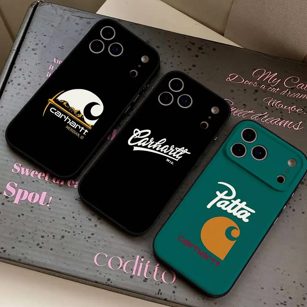 Funda para Teléfono C-Carhartt para iPhone 17 16 15 14 13 12 11 X XR XS Plus Pro Max Mini, Cubierta Negra Suave