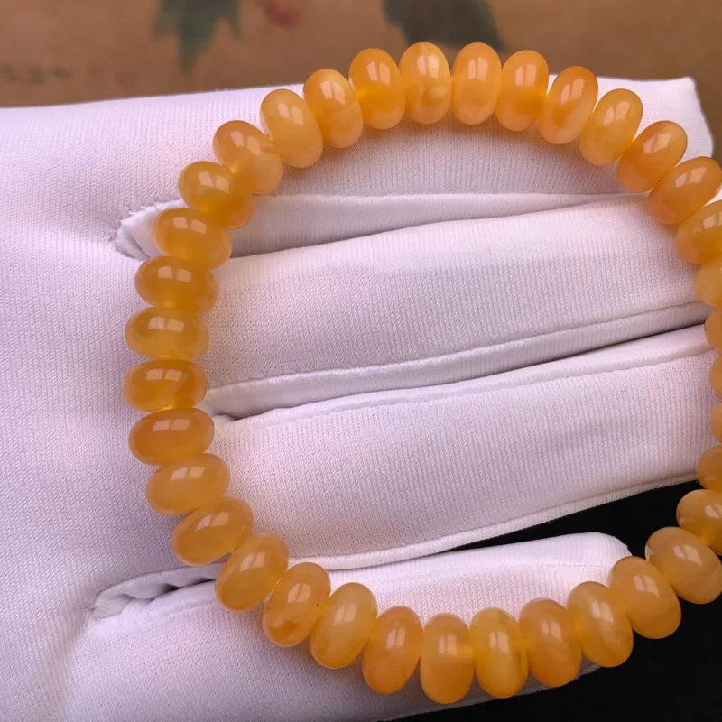 Natural Beeswax Old Honey Flower Abacus Bead Rich and Full Wax Single Circle Bracelet Accessory