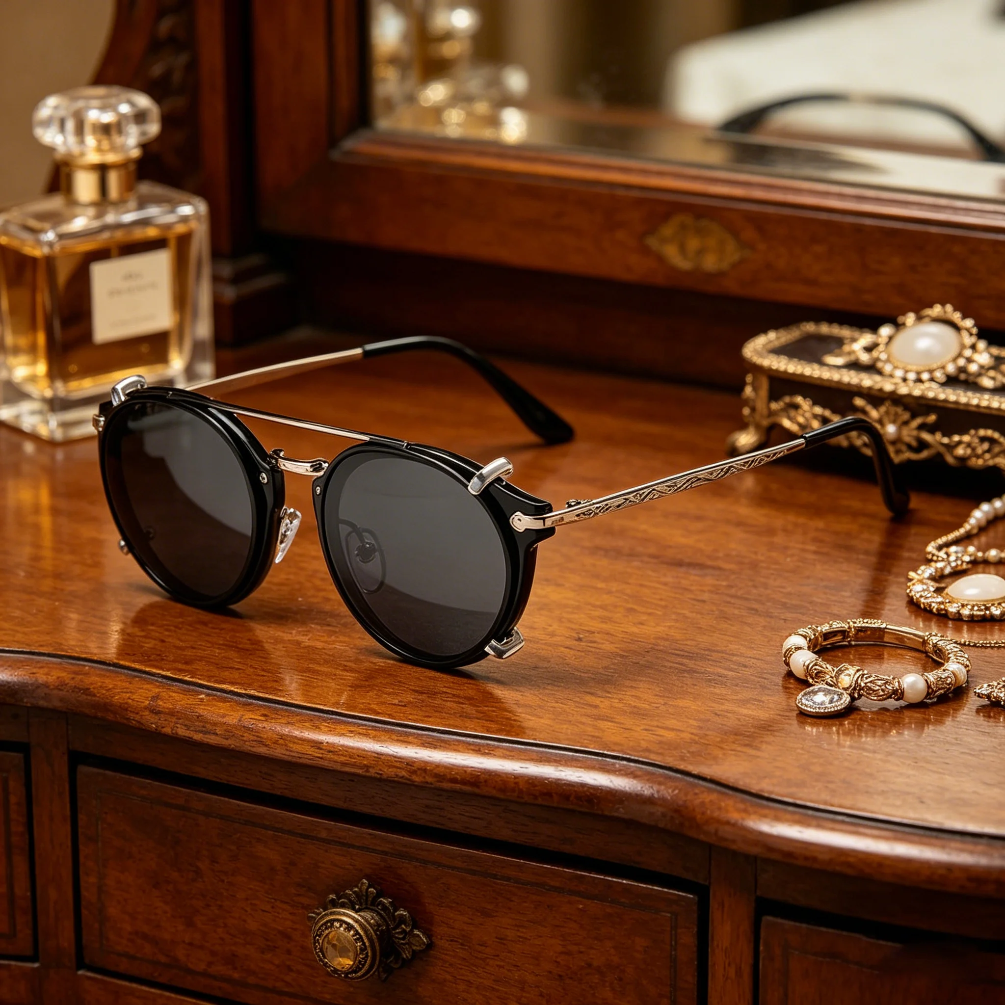 Fashion Retro Steam Punk Round Clip on Sunglasses Men Women Double Layer Removable Lens Carve Legs Shades UV400