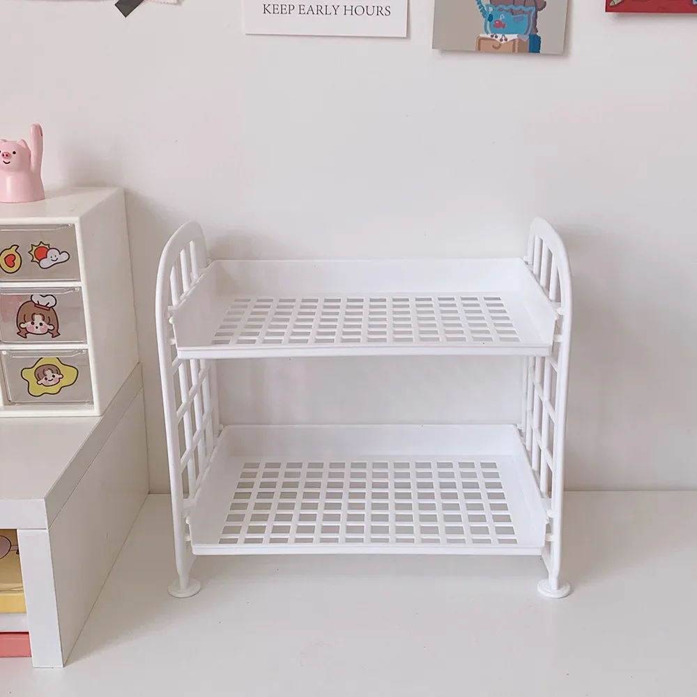 

1Pcs Kawaii Macaron Minimalist Desk Desktop Organizer Storage Rack Student Dormitory Folding Hollow Shelf Skin Care StorageShelf