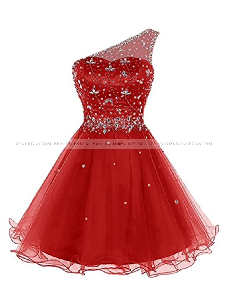 Bealegantom Sexy Eine Schulter Kurze Heimkehr Kleider Pailletten Perlen Mädchen Mini Graudation Formale Prom Cocktail Party Kleid