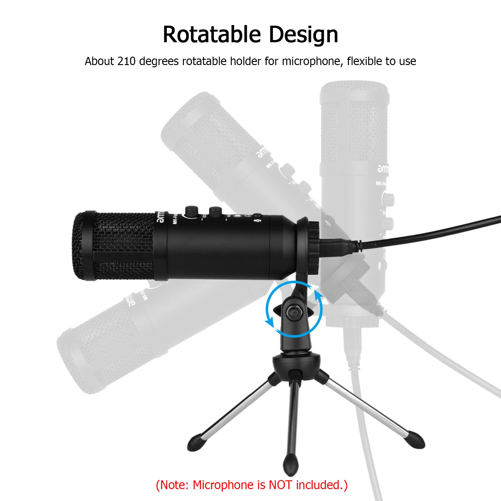Foldable Desktop Microphone Tripod Stand 5/8 Inch Threaded Mount Portable Microphone Desktop Support Rotatable Mic Holder