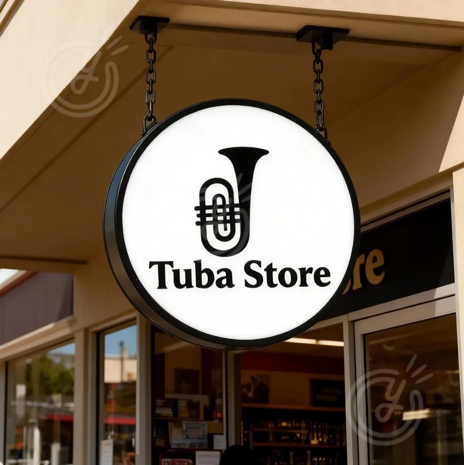 

Round LED Business Sign Custom Double-sided Illuminated Light Box Logo Storefronts Advertising Art Deco Wall Tuba Store Signage
