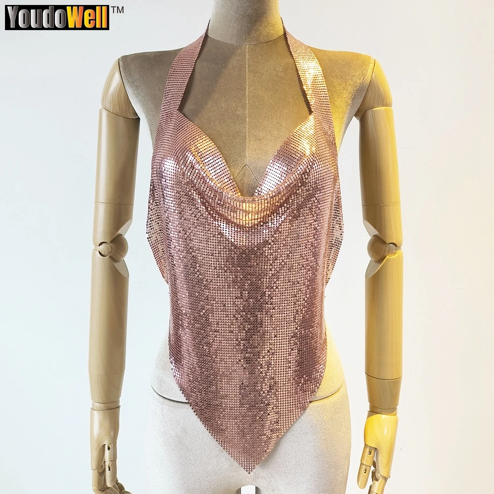 Pink Sequin Backless Metallic Vest, Fashionable and Elegant Suspender, Shoulder Top, Summer Fashion, 2023