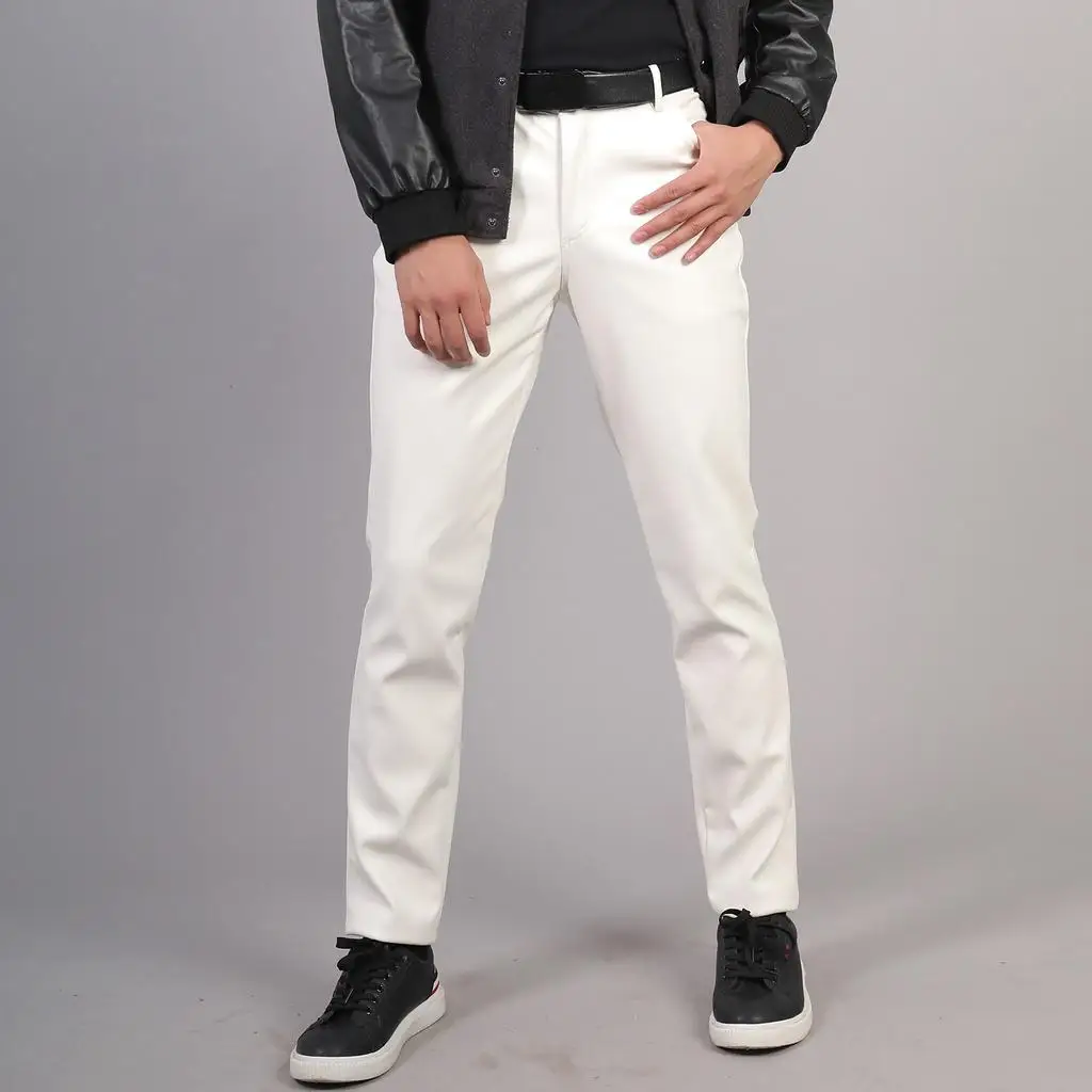 Pantalon en cuir PU pour homme, pantalon de moto long, mince, élastique, maigre, décontracté, sexy, printemps, automne, hiver, grande taille 28-40