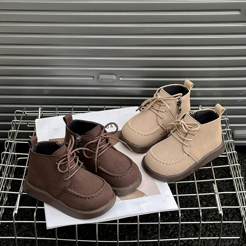

Children's Fashion Boots Size 22-31 Brown Breathable Boys Girls Waterproof Leather Boots Khaki Fashion Kids Short Boots Shoes