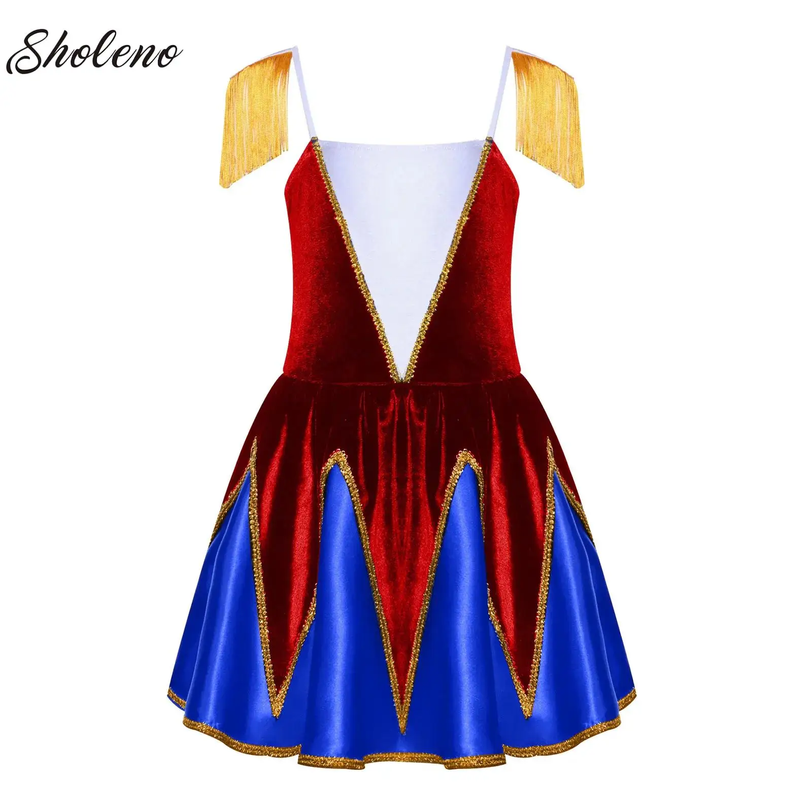 

Girls Halloween Circus Ringmaster Costume Sleeveless Tassel Epaulet Tutu Leotard Dress Christmas Cosplay Theme Party Clothes