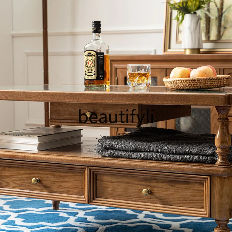 خزانة تلفزيون فاخرة أمريكية خفيفة جميعها من الخشب الصلب لغرفة المعيشة وطاولة القهوة وخزانة أرضية للتخزين