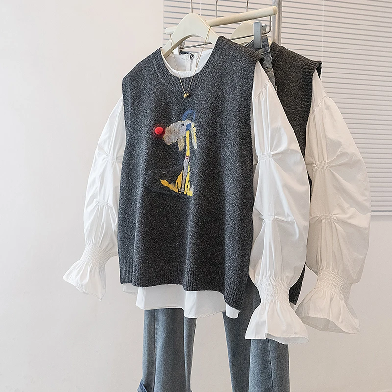 

Высококачественный женский корейский вязаный круглый комплект из двух предметов большого размера Ne Base irt, осень-зима, Новое поступление, художественные пригородные поездки...