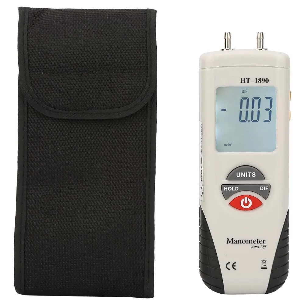 2Pcs Digital Pressure Gauge HT-1890 Differential Air Manometer With Data Hold For HVAC Testing And Industrial Measurement Tool