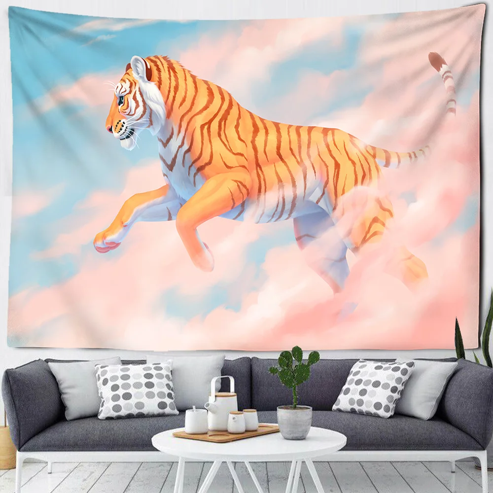 Animal Llustration Tapestry Wall Hanging Tiger Leopard Tapestry Wall Decor for Dorm Room Bedroom Living Room College