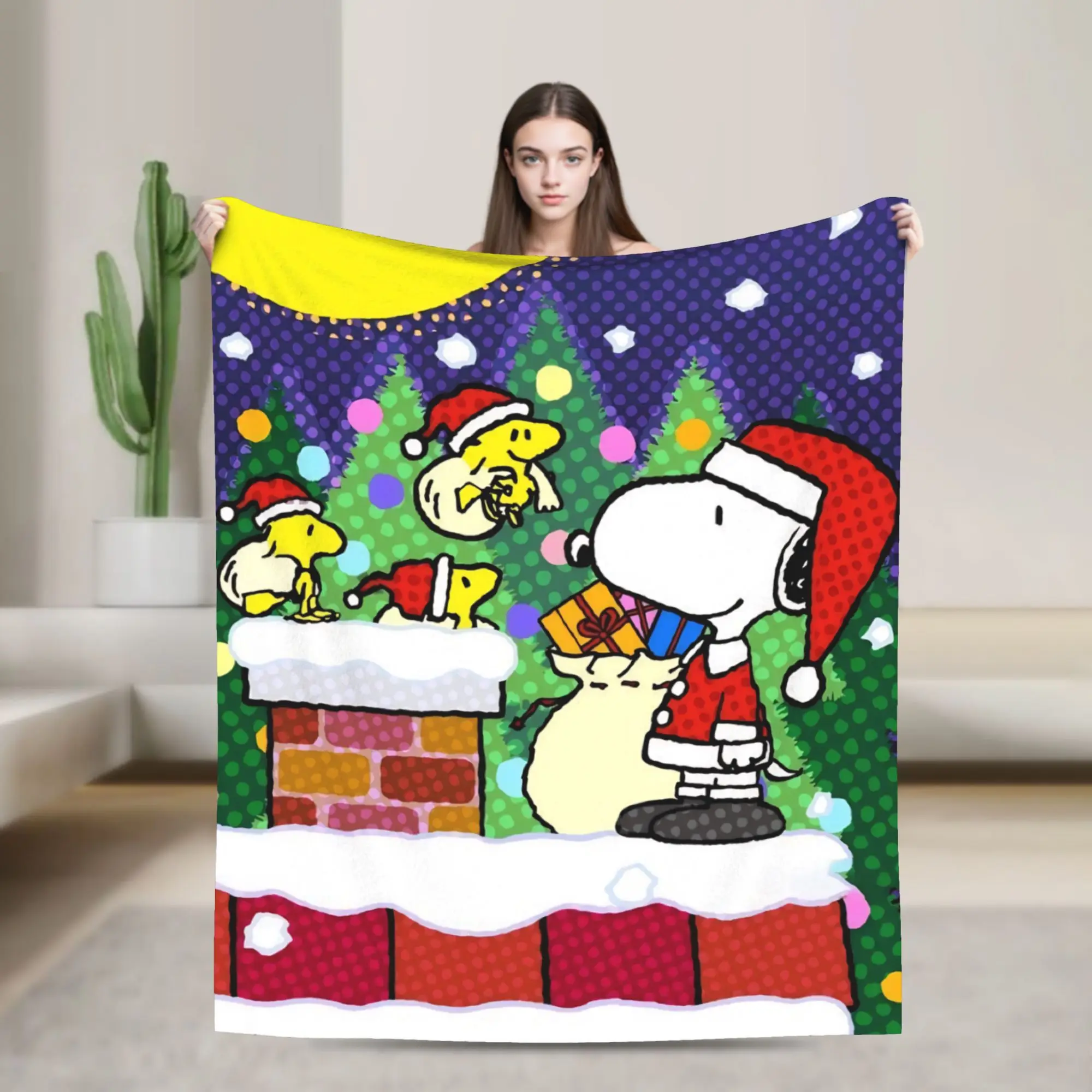S-Snoopys Xmas  Merry Christmas Knitted Blanket Fleece  Soft Throw Blanket for Bedding Couch Bedspread