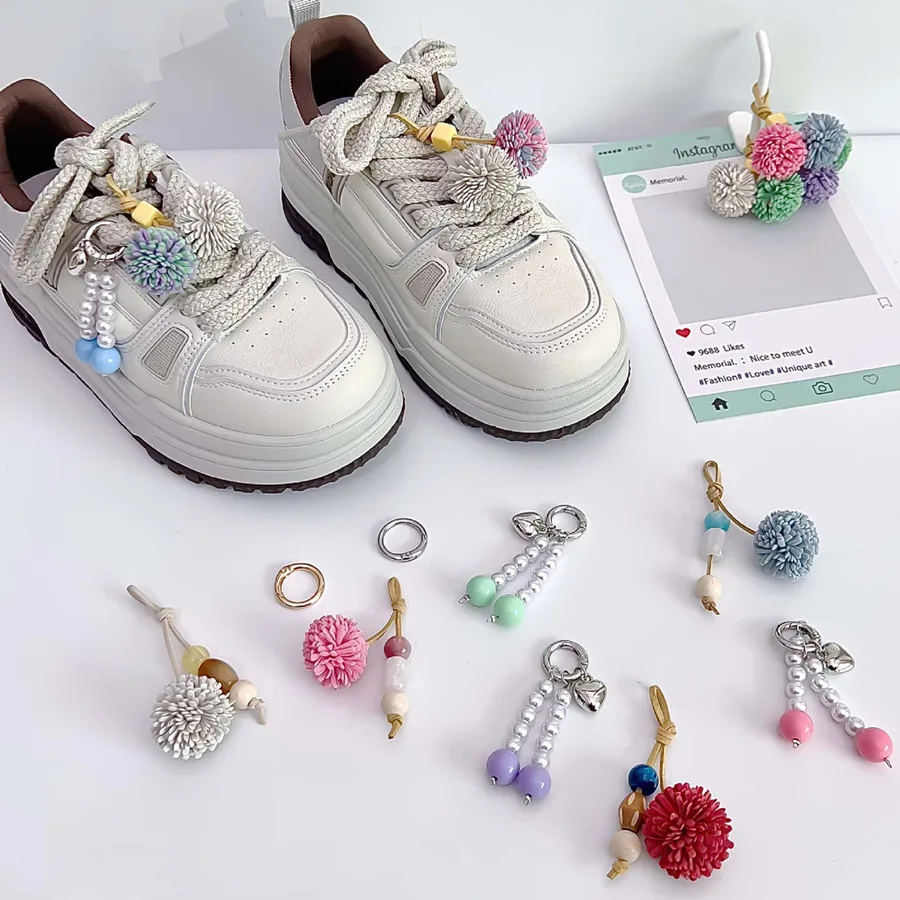 Macaron Color Shoe Charms Pink Blue Pinecone Pompom Tassel Shoe Flower DIY Summer New Decor for Shoes Bag Pendant Accessories