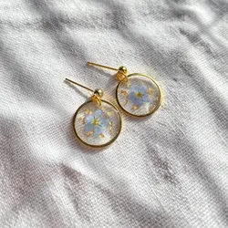 Forget Me Not Resin Earrings Real Blue Embossed Resin Earrings Botanical Fairy Jewelry, Fairy Cottage Core