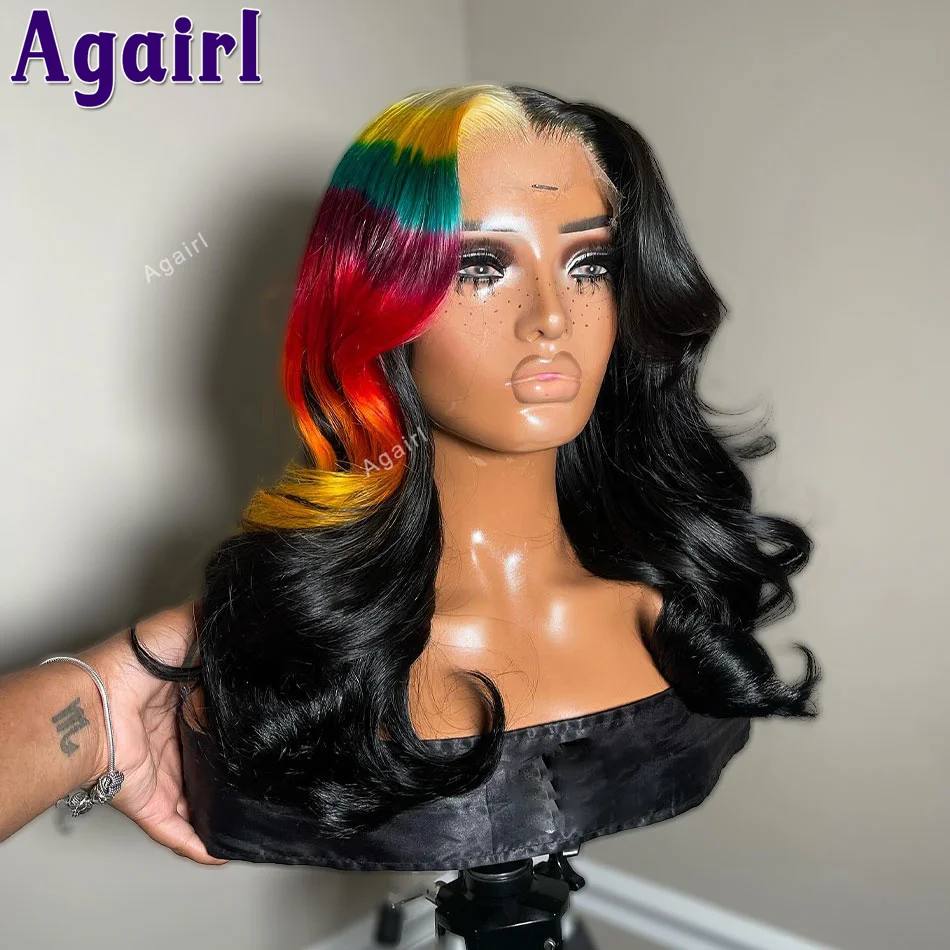 متعدد الألوان تسليط الضوء على أخضر أحمر أصفر 13X6 الدانتيل الجبهة خصلات الشعر المستعار الإنسان 13x4 الجسم موجة الدانتيل الباروكات الأمامية 6X4 إغلاق الدانتيل الباروكات #3