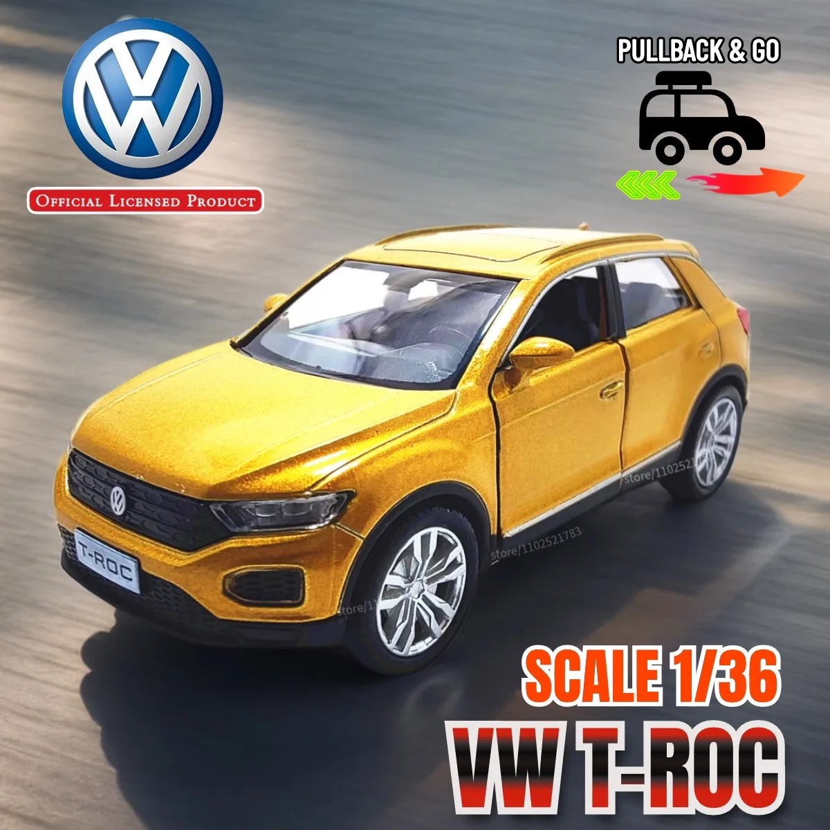 

Volkswagen VW T-ROC 1:36 Scale Pullback Toy Car Model Official Licensed Alloy Diecast Vehicle Replica Xmas Gift Kid Boy Toy