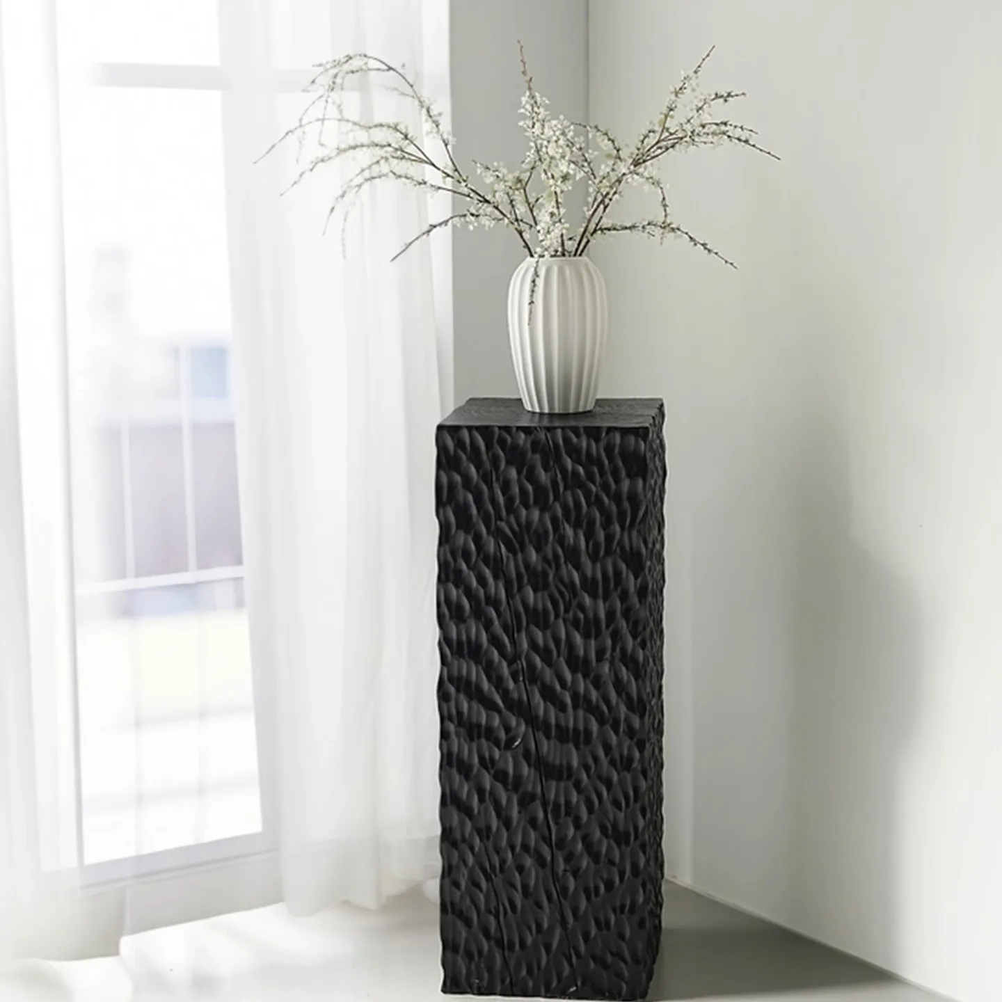 Black solid wood living room household sofa square pier ornament flower stand ornament