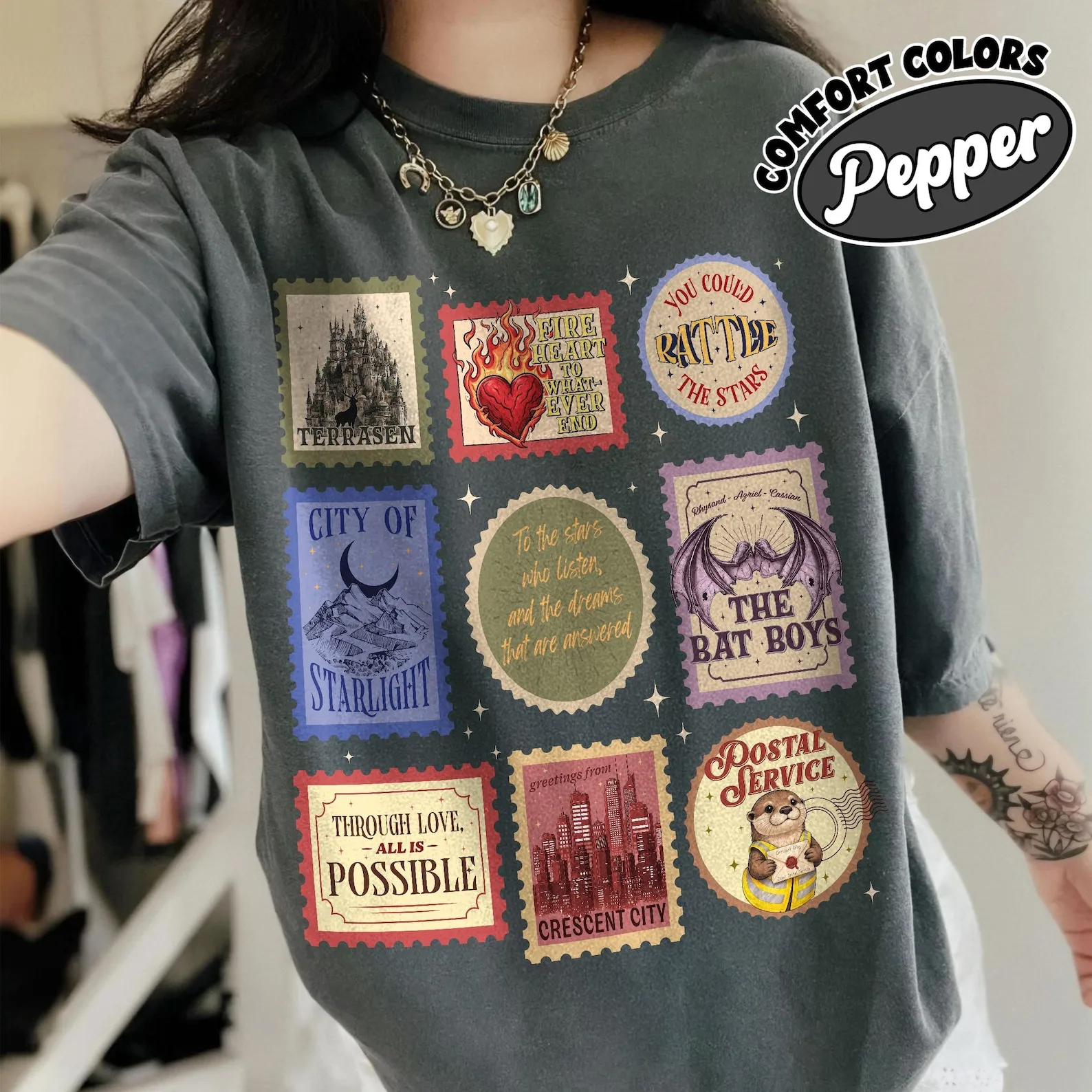 SJM Book Series Fan Shirtcotton, The Maas Stamps Tshirt, Throne Of Glass Shirt, ACOTAR Book Stamps Tee