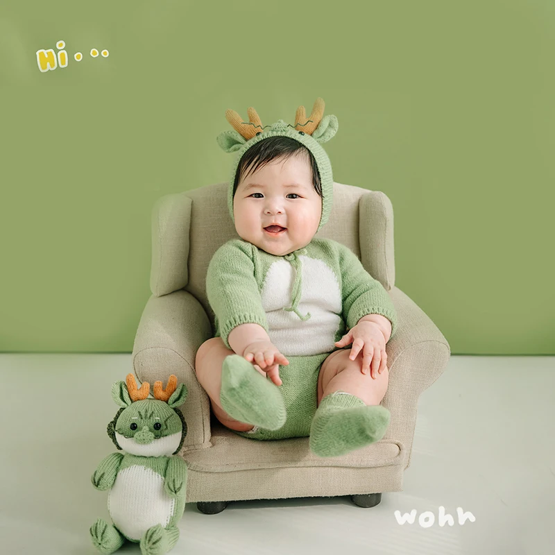 Crochet Baby Clothes Newborn Photography Outfits Cute Knitted Green Dragon Outfits Crochet Jumpsuit Hat Doll Studios Photo Props