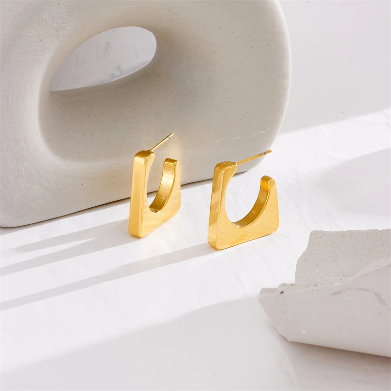 DIEYURO 316L Stainless Steel Geometric Stud Earrings For Women Designer Exaggerated C Loop Square Earrings Girls Party Jewelry