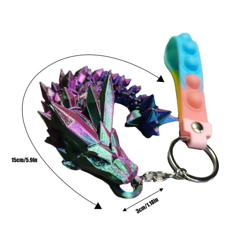 3D Printed Articulated Dragon Keychain Chinese Dragon Keychain Rainbow Pearlescent Colors Interlocked Body Segments And Legs