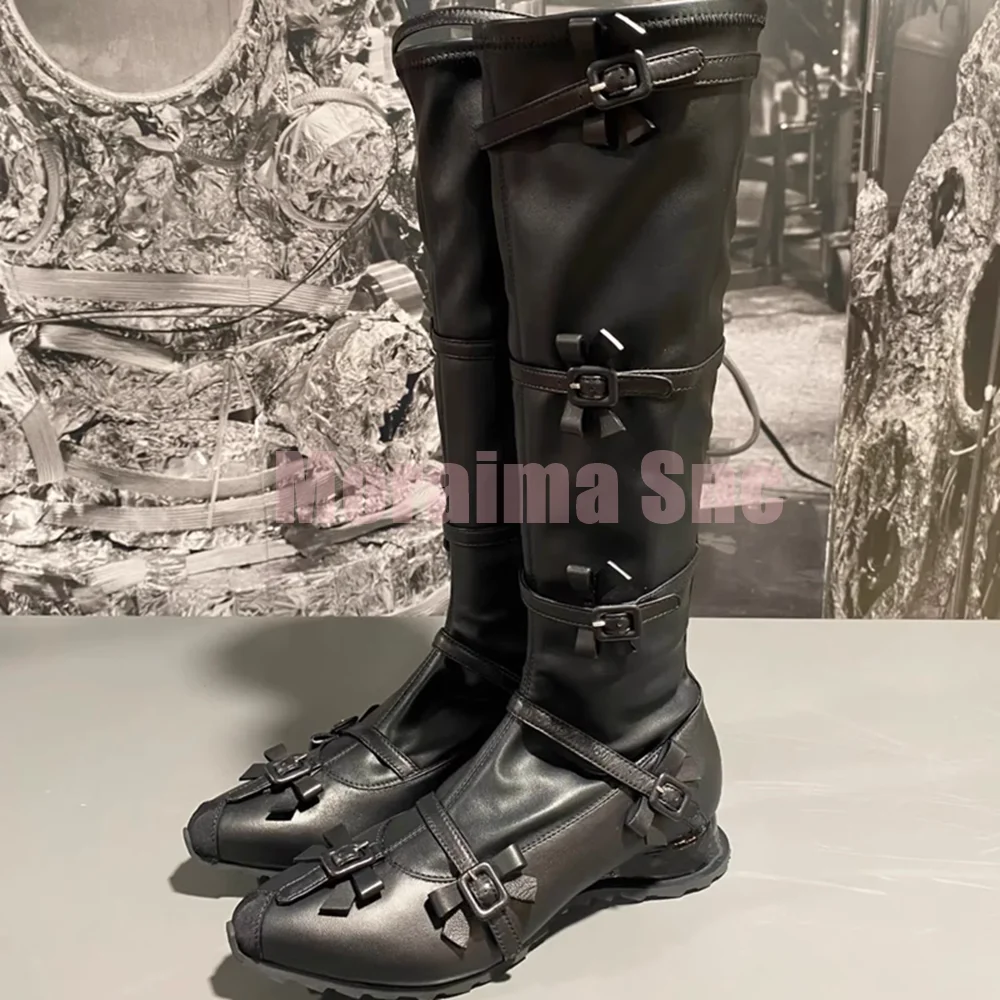 

Lolita Butterfly Knot Decor Knee High Boots Belt Buckle Strap Round Toe Fashion Women's Long Modern Boots Autumn Winter 2026 New