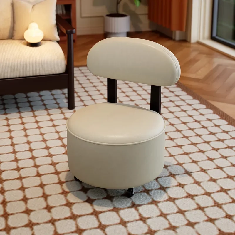 Universal Wheel Small Stool Solid Wood Low Bench Household Shoe Changing Chair Childrens Rolling Seat with Wheels Backrest
