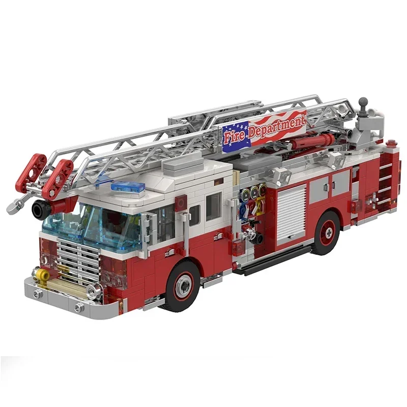 Stad Voertuig Model Moc Bouwstenen Amerikaanse Brandweerwagen Technologie Modulaire Blokken Geschenken Kerst Speelgoed DIY Sets Montage