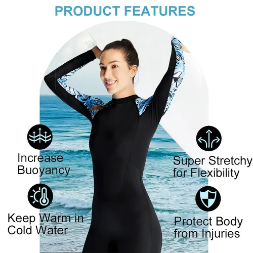 Imagen 2 del producto Traje de neopreno de 3mm para mujer, traje de buceo de una pieza, traje de baño para mantener el calor, mangas largas, surf, natación, buceo, kayak, apnea