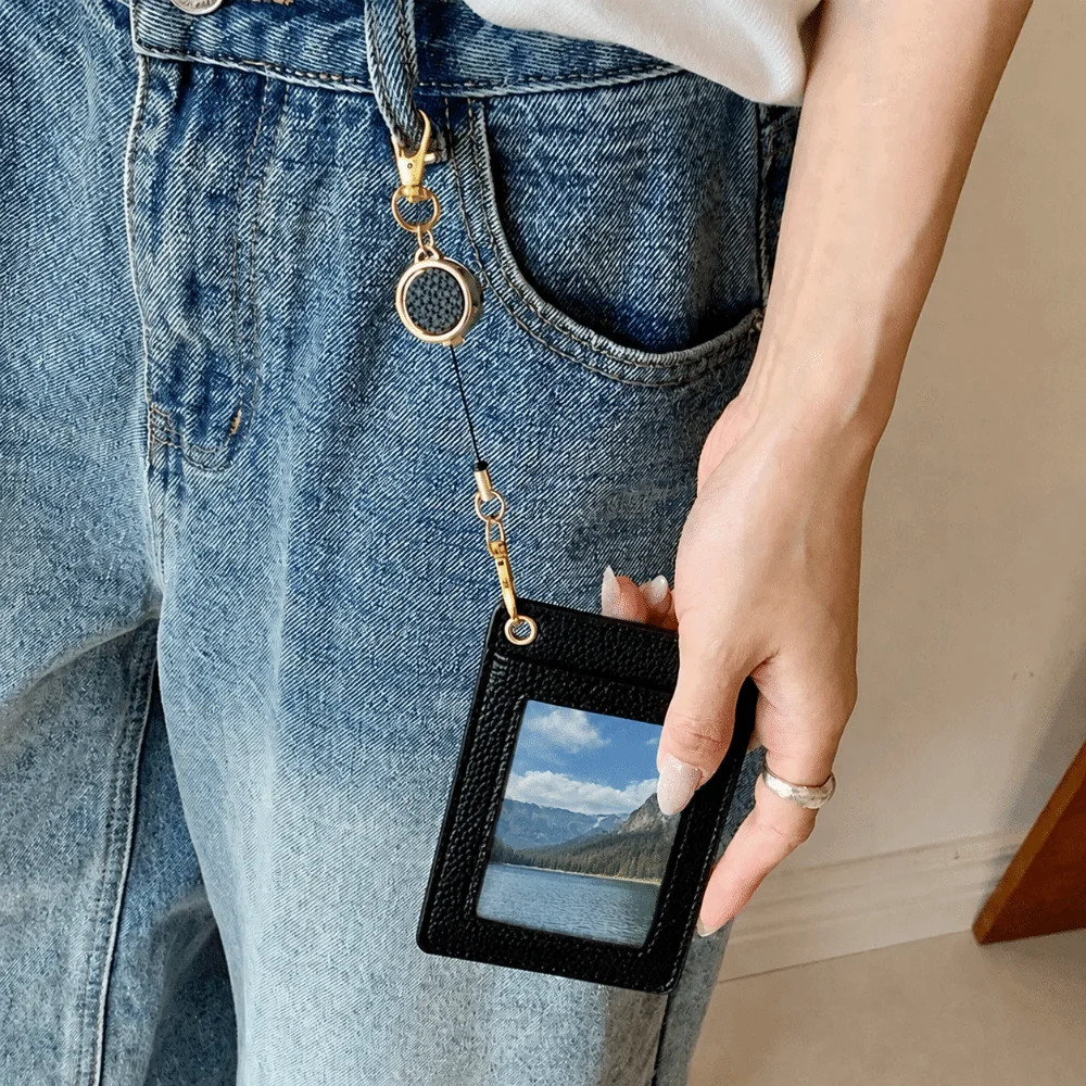 New PU Card Holder Transparent Window Retractable ID Card Protector Student Card Sleeve Daily Life