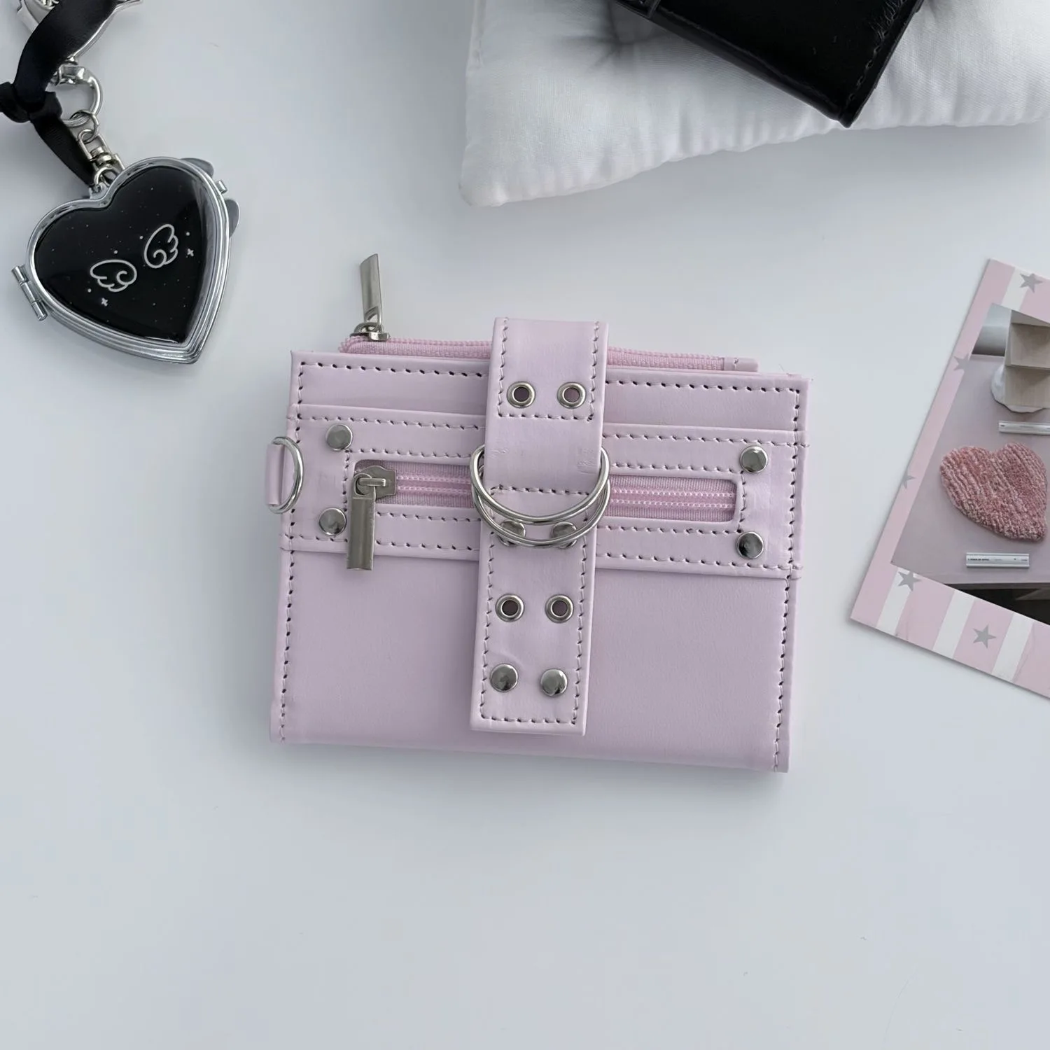 Korean Black Pink Leather Coin Purse Portable Card Holder High-value Bank Card Small Card Storage Bag Travel Coin Purse Ins Gift