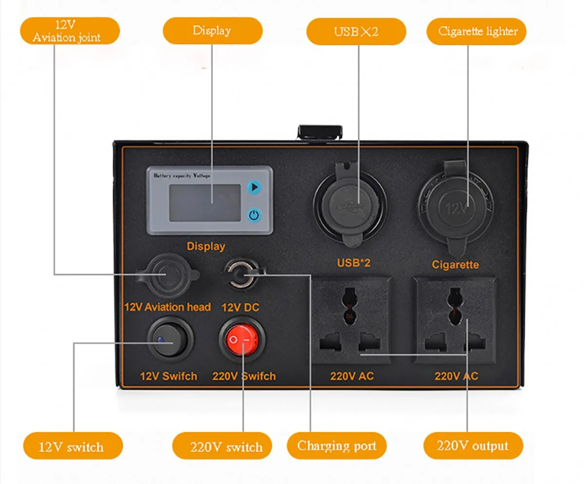 12V Lithium Battery Inverter AC220V 500W Rechargeable Battery Solar Energy Storage Backup Outdoor Battery Pack Sine Wave 50~60HZ