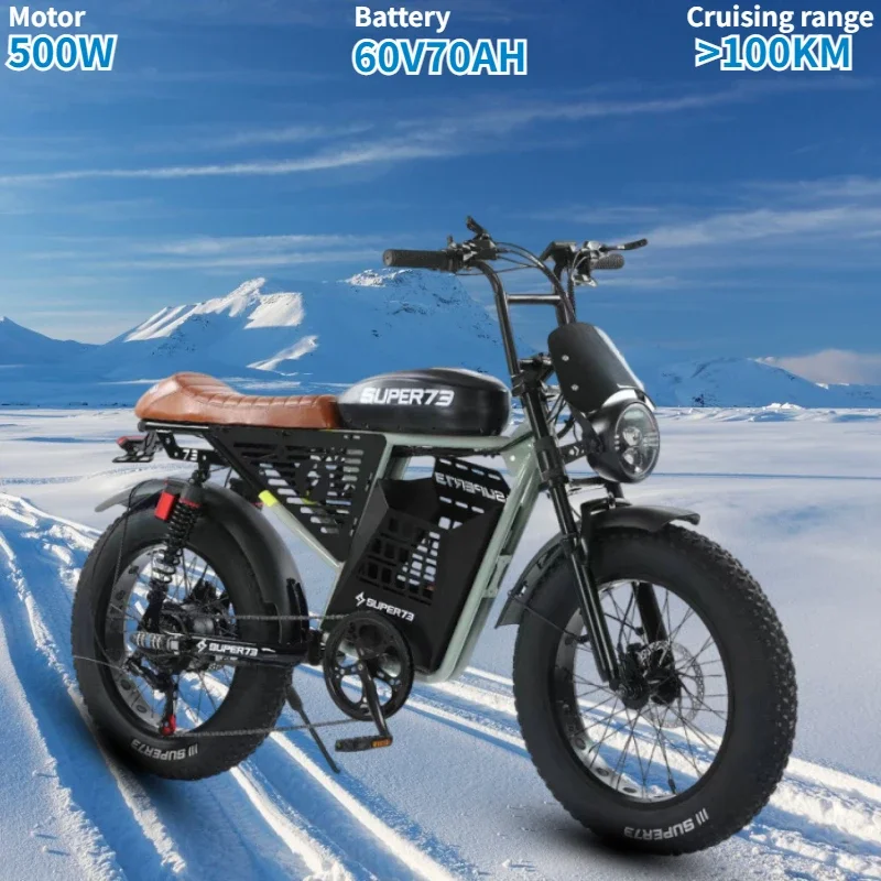 Electric bicycle Super73-RXS 500W60V70AH lithium battery retro electric motorcycle fat tire snow mountain road off-road ebikes