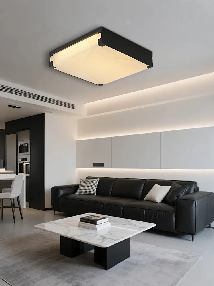 Modern Ceiling Lights Led with Alabaster Lampshades Luxury, Gold/ Black Copper Marble Ceiling Chandelier for Bedroom Hallway