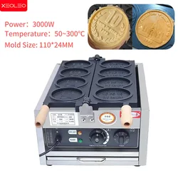 XEOLEO Macchina per waffle elettrica con monete d'oro 4 pezzi Macchina per waffle con monete giapponese/tailandese Macchina per pane con monete Rivestimento antiaderente da 3000 W