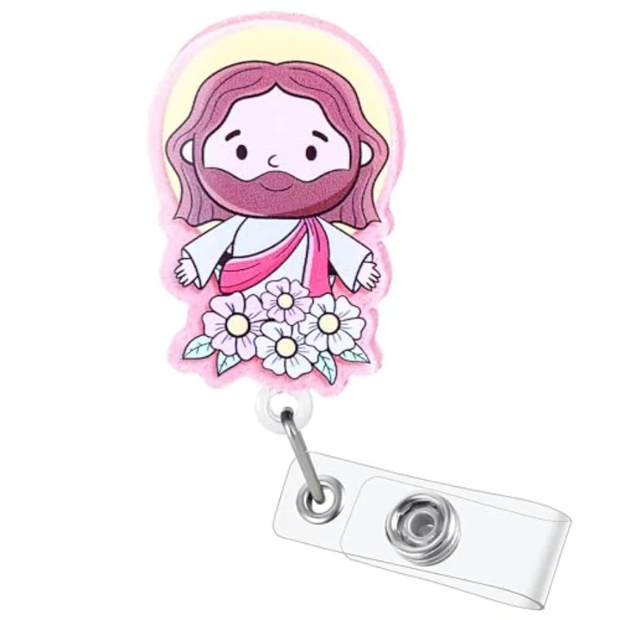 Jesus Badge Reel Flower Christian ID Badge Holder Retractable Alligator Clip Girly Nursing Student Medical Assistant Essentials