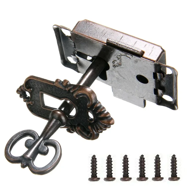 Vintage Triangle Lock Antique Bronze Jewelry Case Latch Retro Style Cabinet Furniture Hardware Decorative Security Lock