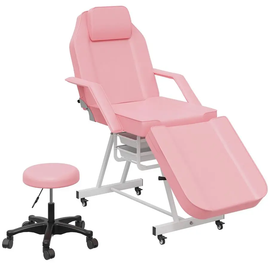 เก้าอี้ปรับระดับได้ 73 นิ้ว พร้อมเก้าอี้ไฮดรอลิกสำหรับนวดสปาเสริมสวย สีชมพู