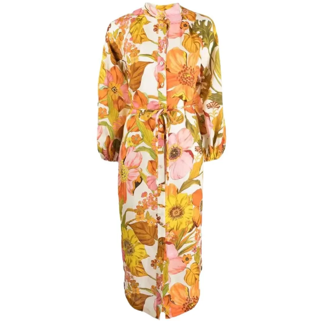 Sukienki maxi z kwiatowym nadrukiem, bufiastymi rękawami, eleganckie, z dekoltem typu O, sznurowane, sukienki na wakacje, plażę, imprezę.