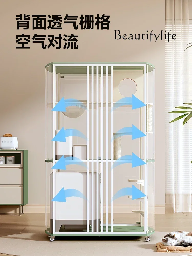 Cat Villa Panoramic Glass Cat Room Home Super Large Free Space Cat House Can Be Placed Automatically Litter Box
