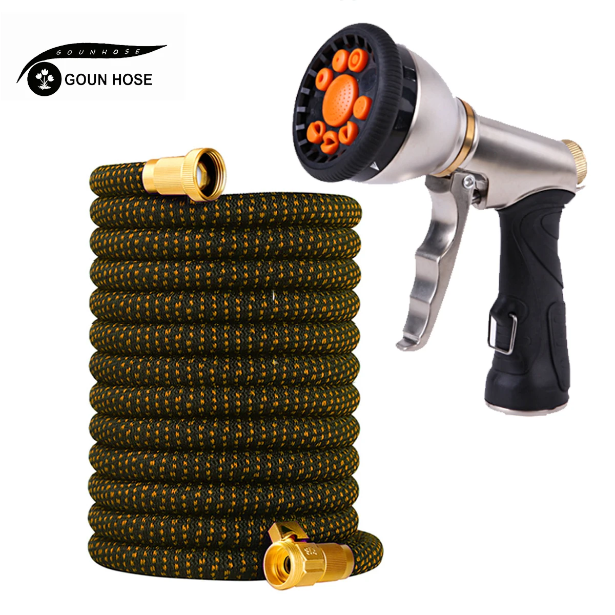 خرطوم حديقة قابل للتطوير 3/4 موصل، مسدس مياه لغسيل السيارات عالي الضغط، مجموعة فوهة خرطوم الري المنزلية أداة الري