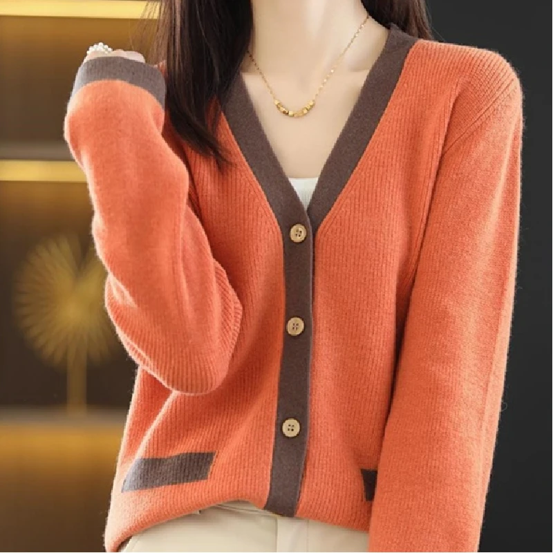 

Высококачественный женский вязаный свитер в европейском стиле Long Sve V-Ne, кардиган обычной длины, весенняя мода из Гуанчжоу