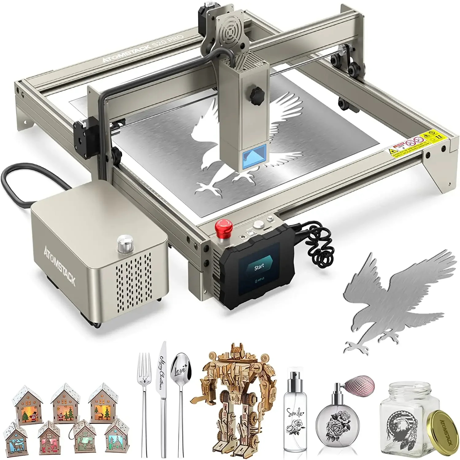 You Will Like It ATOMSTACK X20 S20 A20 PRO 130W DIY CNC Cutting Metal jewelry Wood Credit Card Built-in Air Assist System