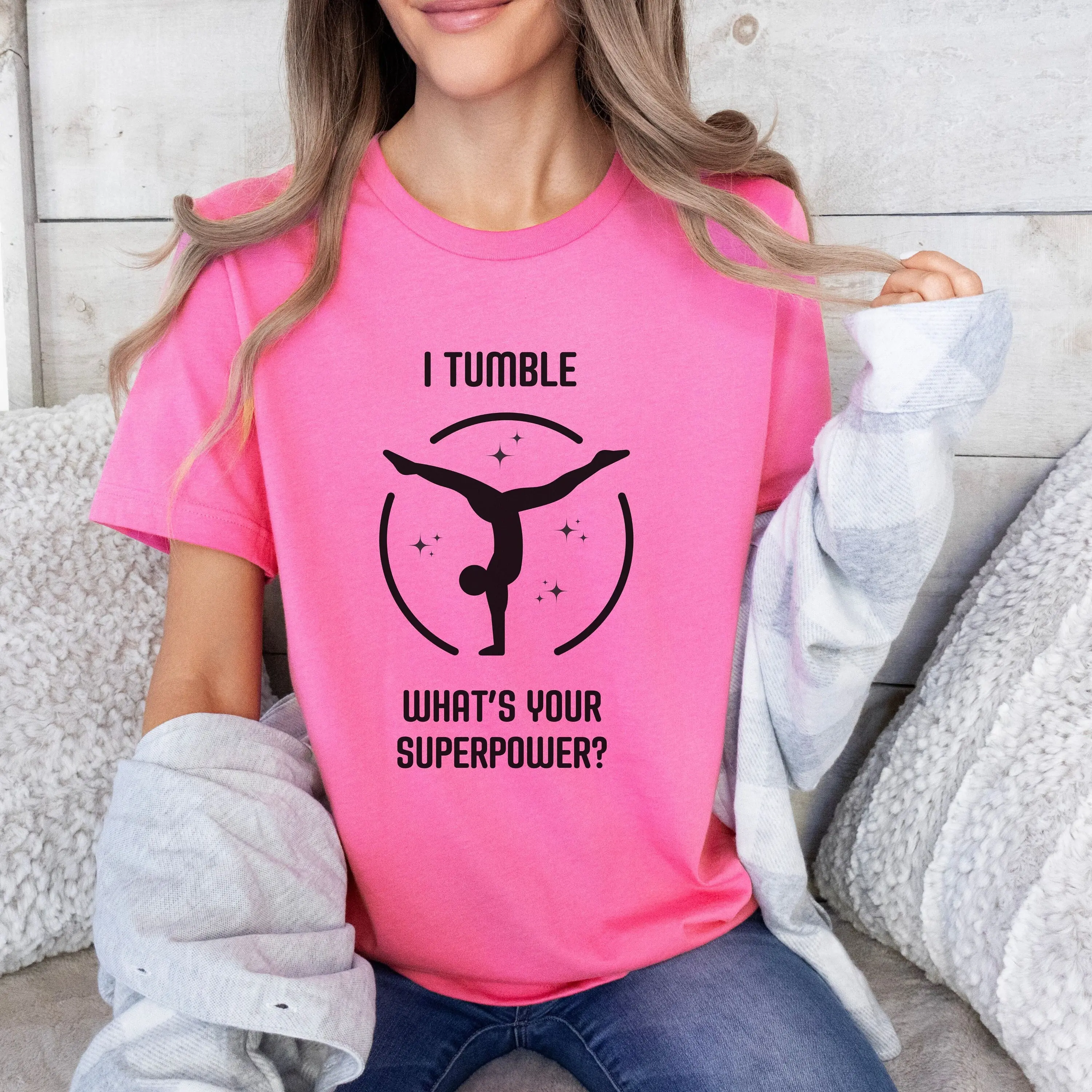 I tumble what's your superpower T shirt Cheerleading gymnastics teen gift cheer dance team group cheerleader flyer graphic tee