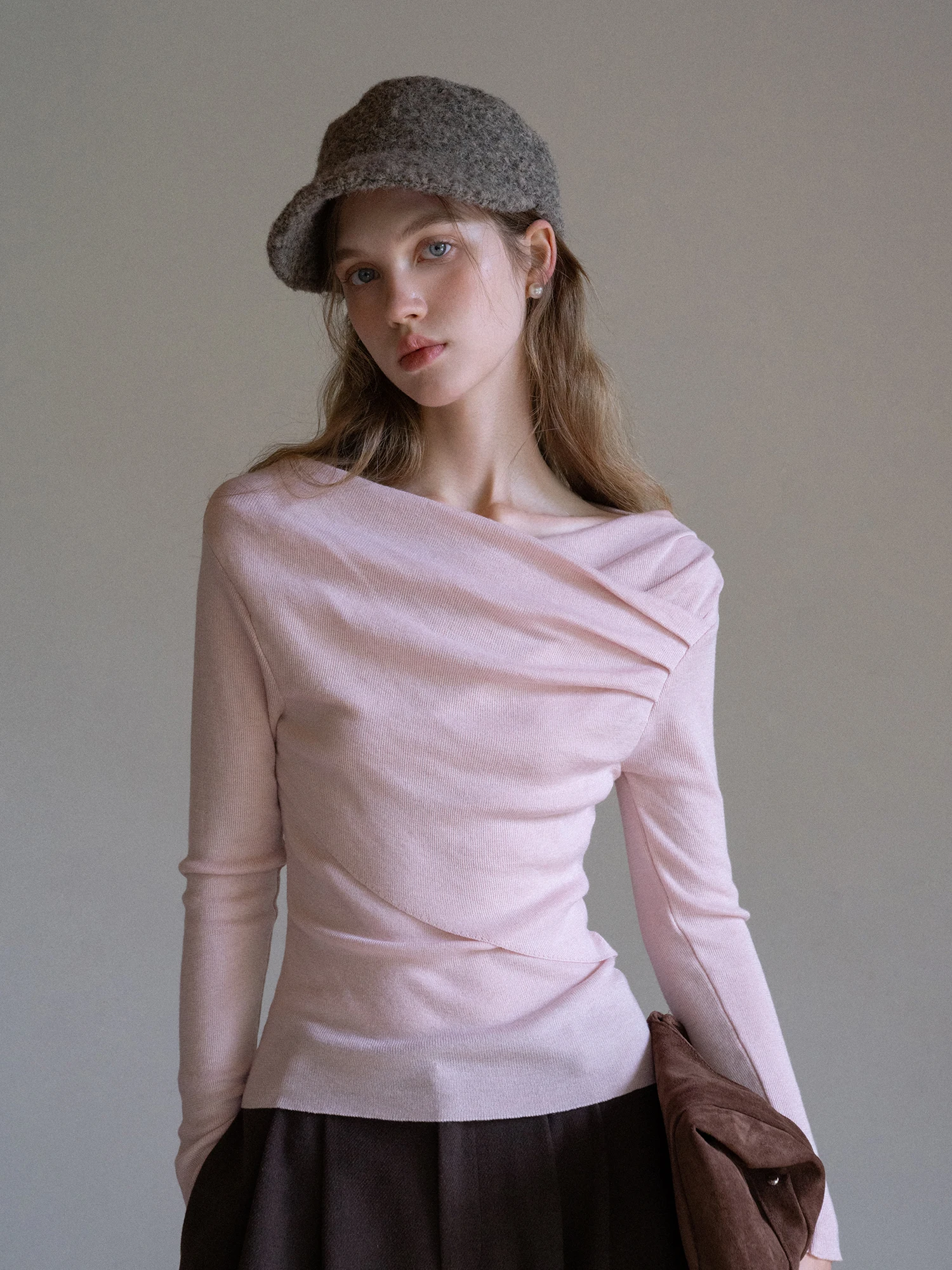 

Eggka Women's Long Sve Knitted Top Cross Ne oulder Slim Fit Base irt French Sle Soft Polyester Fiber Casual Wear