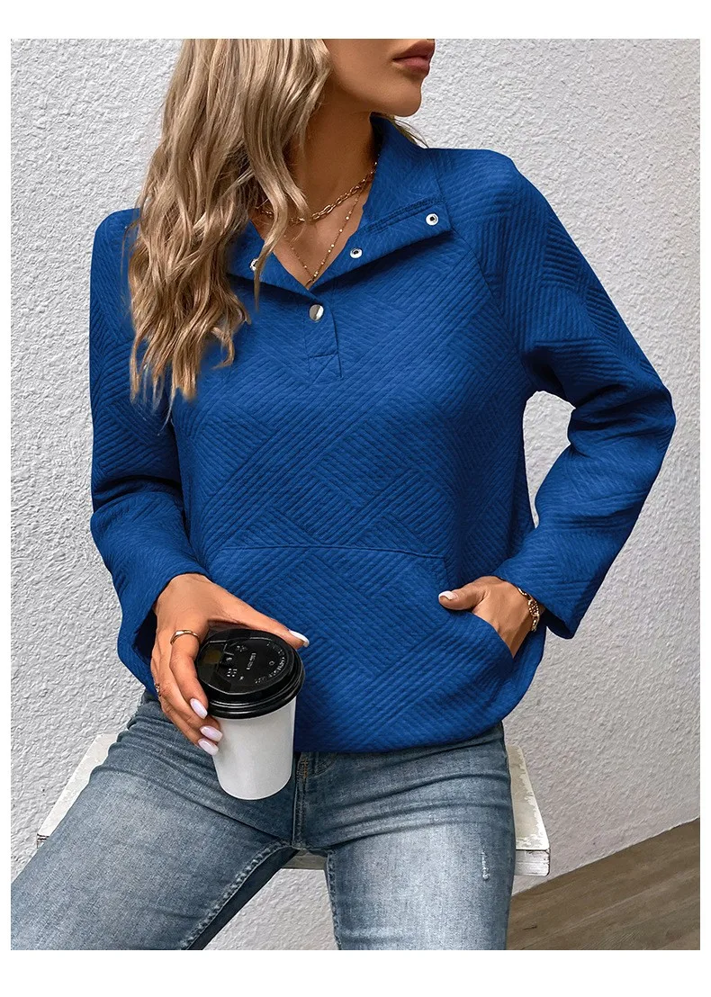 Casual Long Sleeve Hoodie Regular Fit Simple Style with Pocket Stand Collar Patchwork Lightweight Single Women Hoodie Autumn