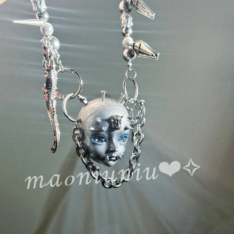 

Механическая маска будущего в стиле панк, кулон, ожерелья для женщин и мужчин, колье с головой Будды, лампочка из бисера, ожерелье со змеей в виде головы девушки, ювелирные изделия